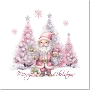 Pink Christmas With Santa Posters and Art